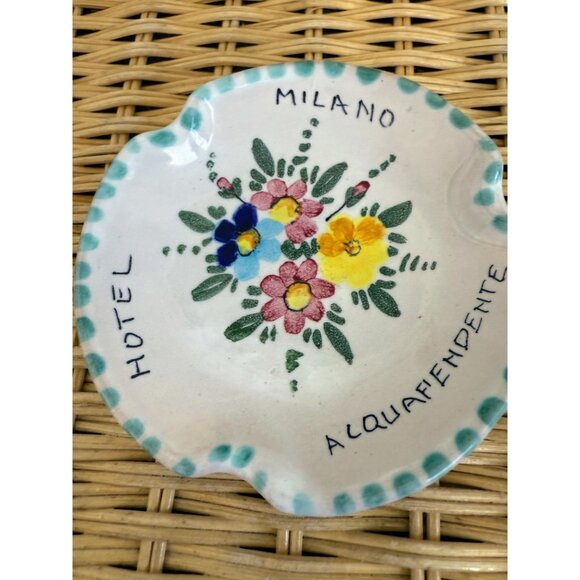 Vintage 60's Italian Art Pottery Milano Hotel Floral Ash Tray - Picture 6 of 8